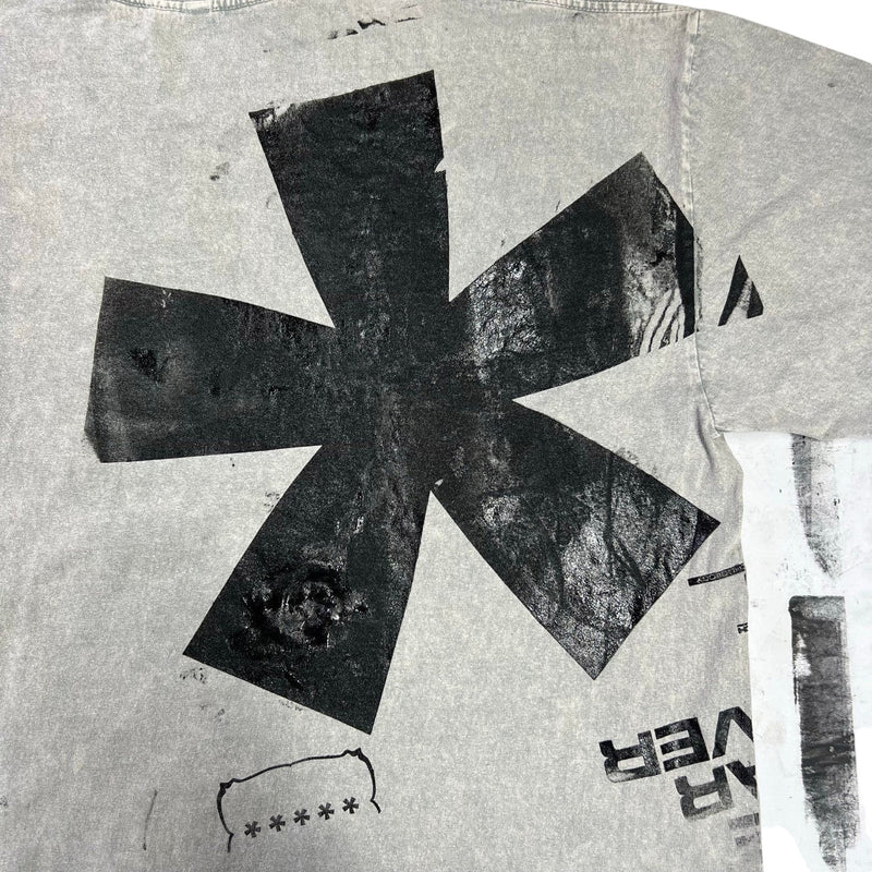 Five Star Silver grey acid-wash cotton t-shirt with a large black asterisk graphic and technical print details.