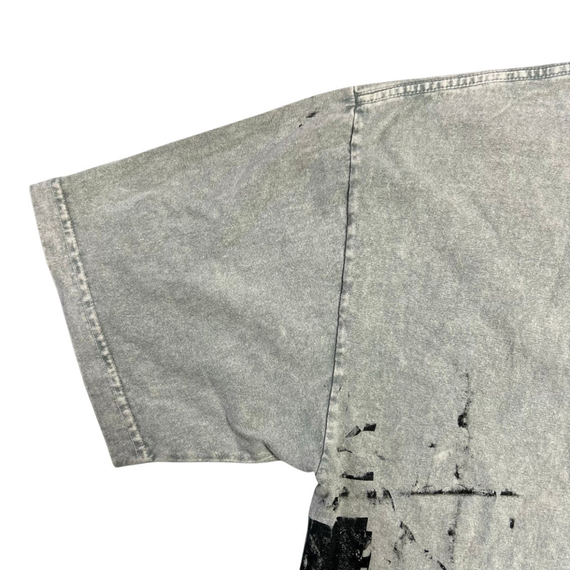 Five Star Silver grey acid-wash cotton t-shirt with black avant-garde graphic print and relaxed fit.