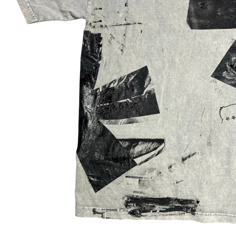 Five Star Silver grey acid-wash cotton t-shirt with bold black avant-garde graphic prints and a relaxed boxy fit.