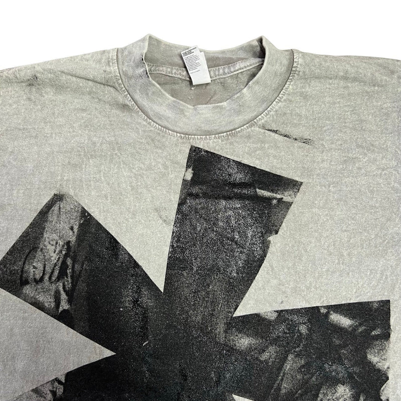 Five Star Silver grey acid-wash crewneck t-shirt featuring a large, distressed black star graphic print.
