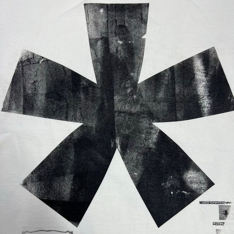 Five Star Silver white cotton t-shirt featuring a large, distressed black asterisk graphic with industrial texture.