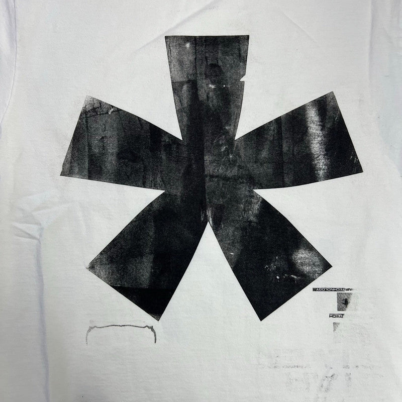 Five Star Silver white cotton crewneck t-shirt featuring a large, distressed black asterisk graphic print.