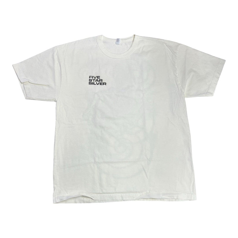 Five Star Silver off-white cotton crewneck t-shirt with a minimalist black chest logo print.