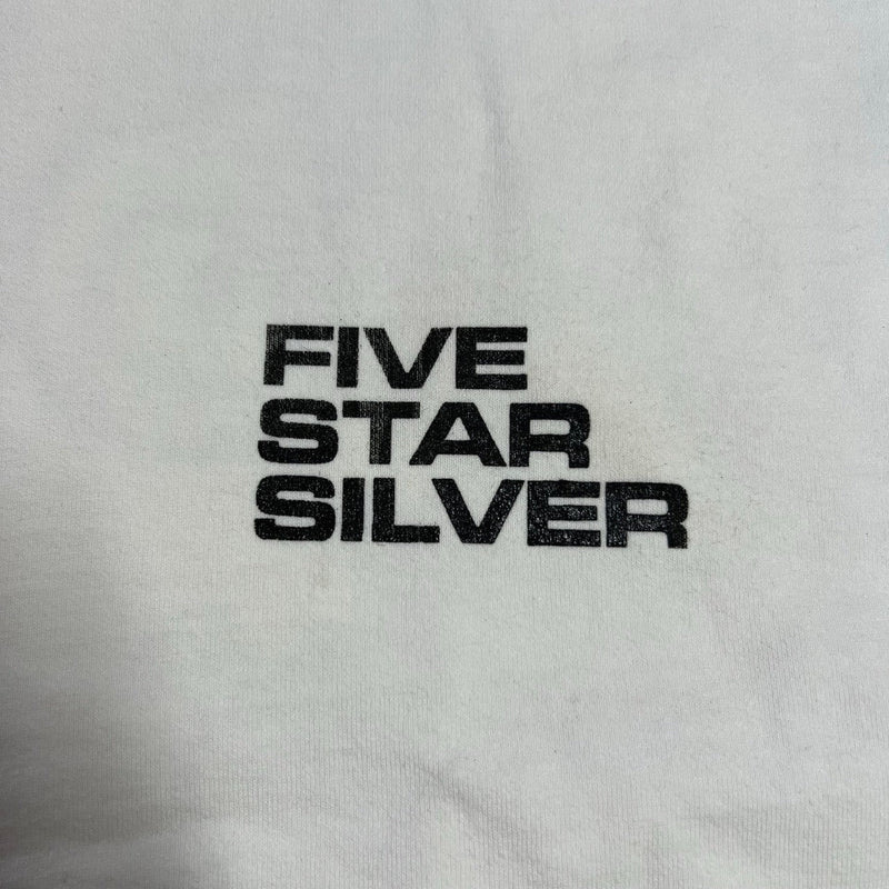 Off-white Five Star Silver cotton crewneck t-shirt with a bold black minimalist logo print on the chest.