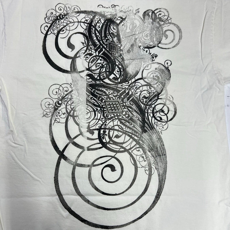 Five Star Silver off-white crewneck t-shirt featuring a detailed black swirling graphic print on soft cotton fabric.