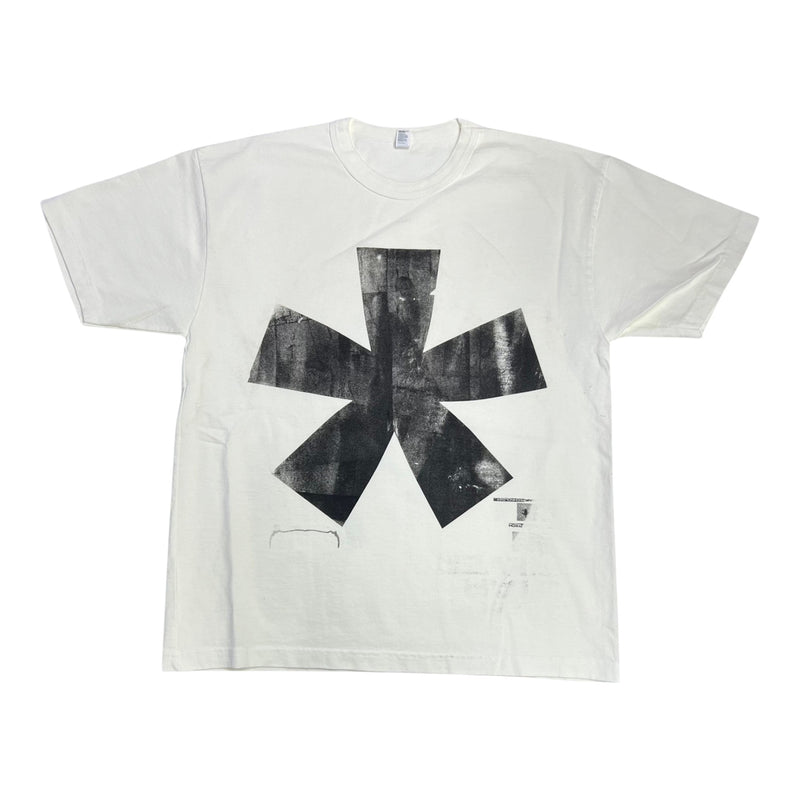 Five Star Silver white cotton crewneck t-shirt with a distressed black oversized asterisk graphic print.