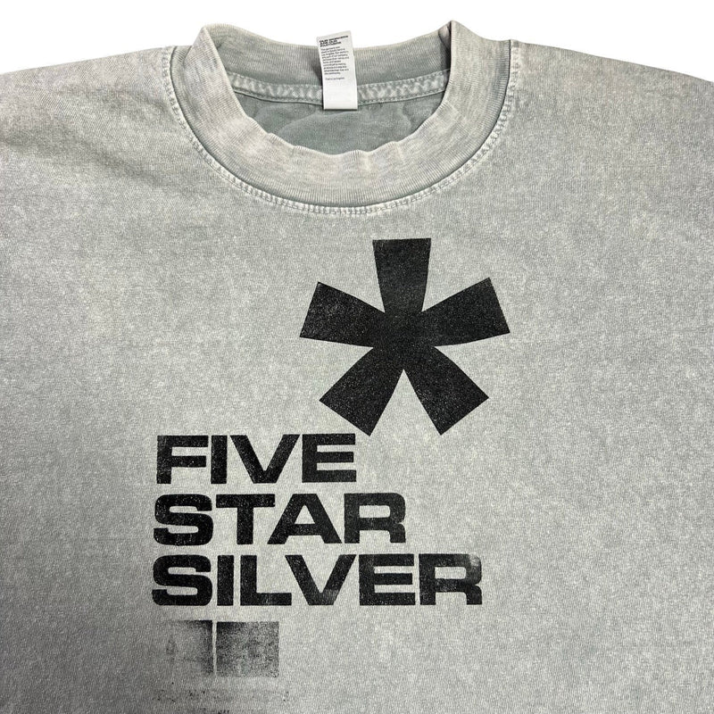 Five Star Silver heavyweight garment-dyed grey cotton t-shirt with black graphic logo print and boxy fit.