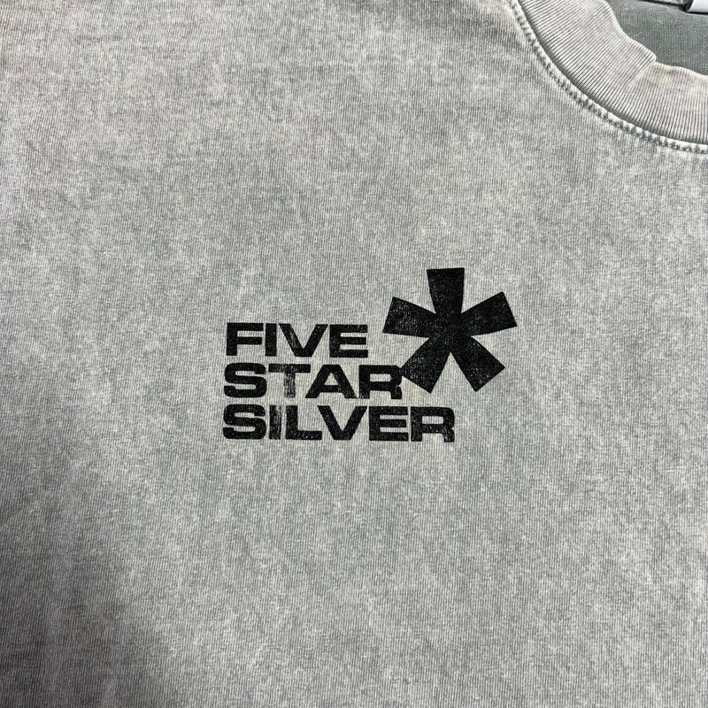 Five Star Silver heavyweight cotton t-shirt in grey with a vintage garment-dyed finish and black chest logo graphic.