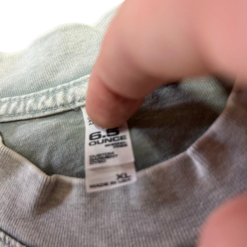Five Star Silver heavyweight 6.5 oz cotton t-shirt with a vintage-washed garment-dyed finish and size XL label.