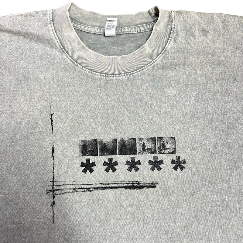 Five Star Silver grey mineral-wash crewneck t-shirt with a black abstract graphic print and vintage aesthetic.