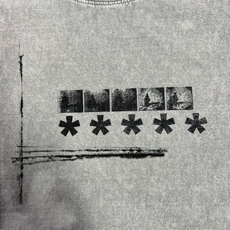 Five Star Silver grey mineral-wash graphic t-shirt with abstract black print and star symbols on soft cotton fabric.