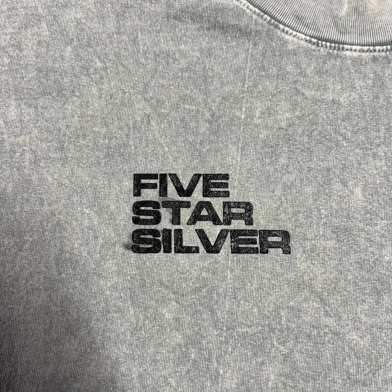 Five Star Silver grey mineral-wash heavyweight cotton t-shirt with black chest logo graphic